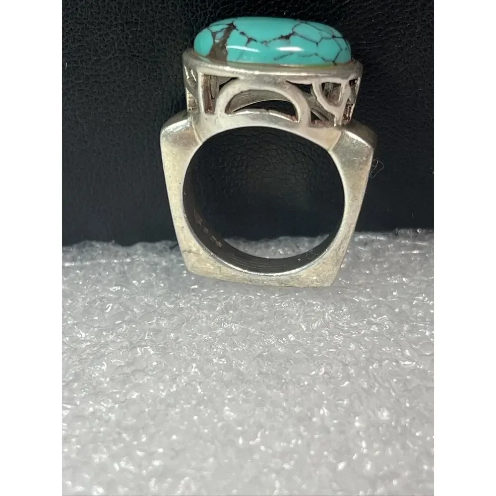 vintage silpada sterling silver 925 Square Pinky Ring Faux Oval Turquoise Size 6